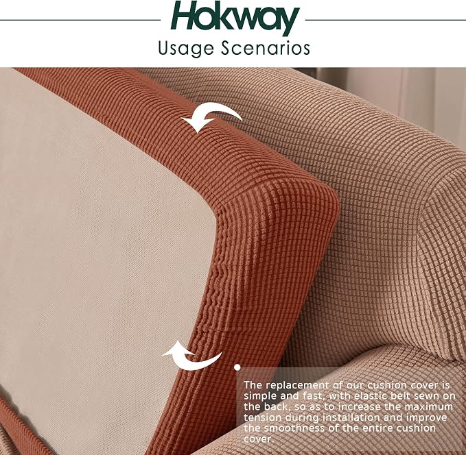 Hokway 3 Piece Couch Cushion Slipcovers Stretch Reversible Individual Cushion - Image 5