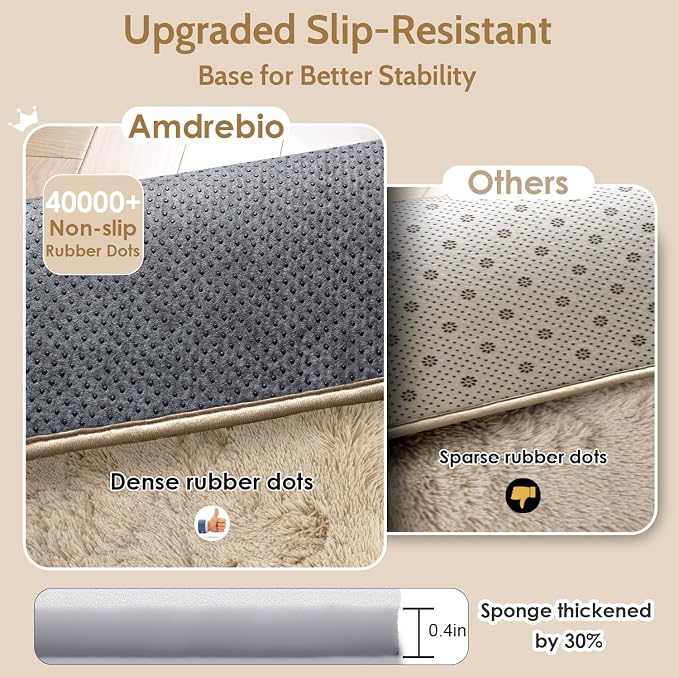 Amdrebio Beige Area Rugs for Bedroom Living Room, 5x8 Fluffy Plush Shag Furry - Image 6