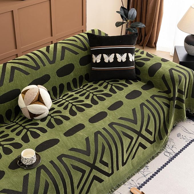 VClife Bohemian Green and Black Couch Cover Western Aztec Sofa Cover - Image 6