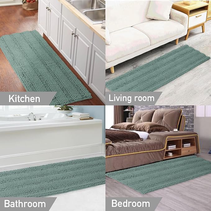 Turquoize Bathroom Runner Rug Extra Long Chenille Area Rug Non-Slip Bath Room - Image 6