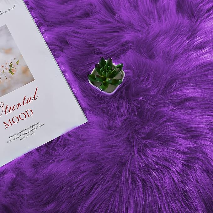 Latepis Fluffy Rug for Bedroom 2x4 Purple Shag Rugs Washable Faux Fur Sheepskin - Image 7