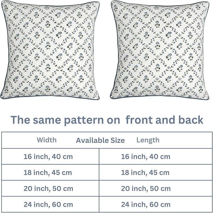 Ridhi Block Print Powder Blue Pillow Cover 20" x 20" Decorative Couch Pillows - Image 5
