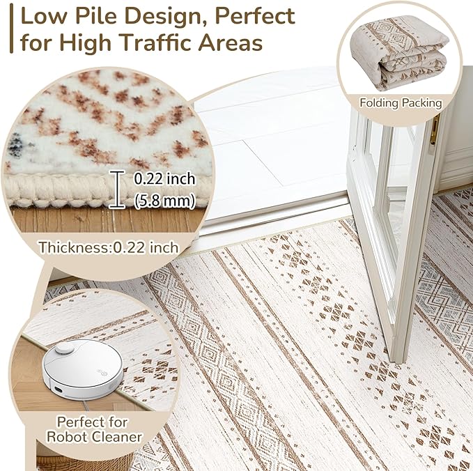 BESTSWEETIE 2x8 Area Rugs for Living Room Washable Moroccan Farmhouse Neutral - Image 4