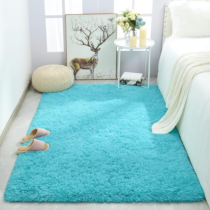 Merelax Soft Fluffy Blue Shaggy Area Rug by Merelax
