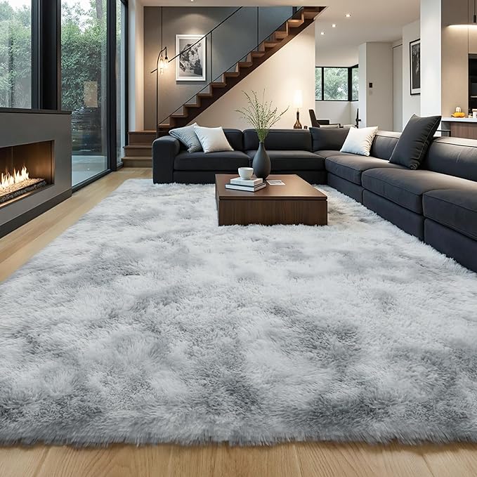 Grey Fluffy 9x12 Large Area Rugs by KICHOWUA