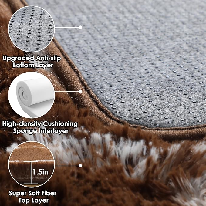 ONASAR 6x9 Area Rugs for Living Room Bedroom, Large Fluffy Brown and White - Image 3