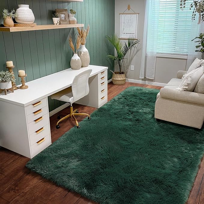 Amdrebio Dark Green Area Rugs for Bedroom Aesthetic, Fluffy Rug for Living Room - Image 8