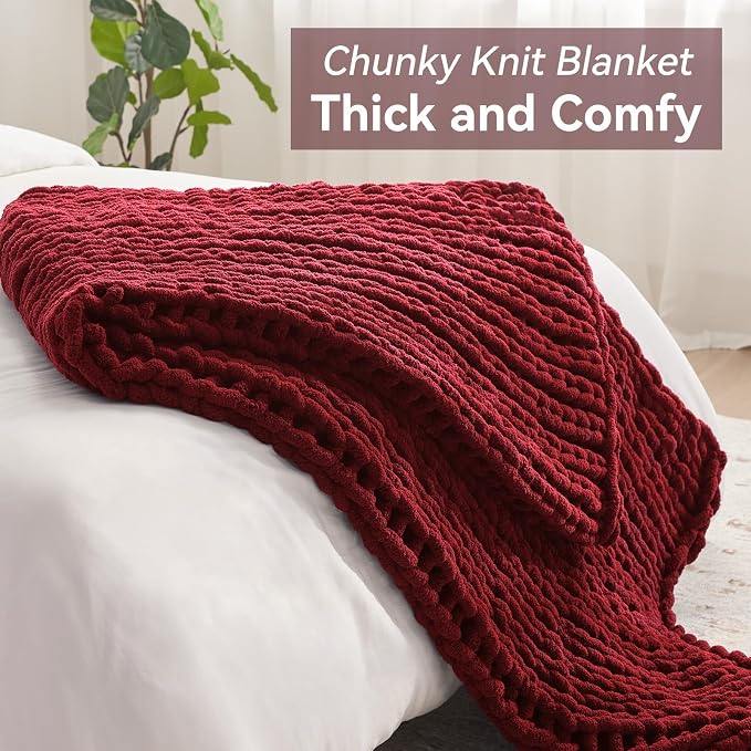 Negwoo Chunky Knit Throw Blanket, Handmade Red Crochet Big Thick Blanket - Image 5