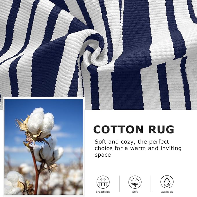 IOHOUZE Navy and White Striped Rug 3'x5' Front Door Rugs Outdoor, Washable Area - Image 6