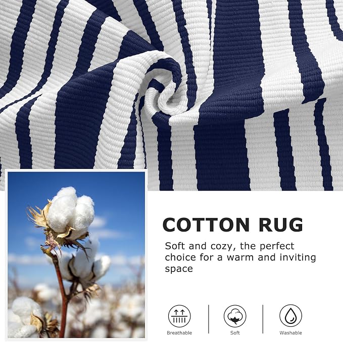 IOHOUZE Navy and White Striped Rug 2.3'x3.6' Front Door Rugs Outdoor, Small - Image 6
