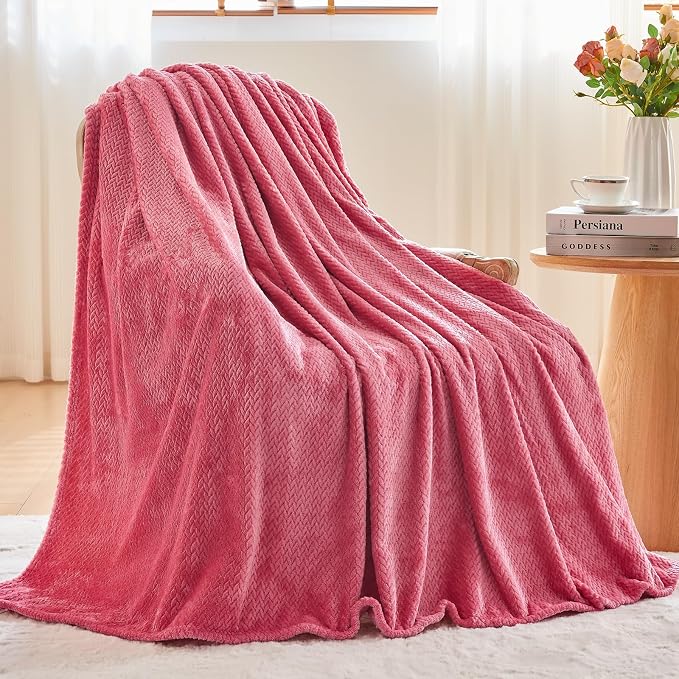 NEWCOSPLAY Super Soft Queen Blanket Coral Pink Premium Silky Flannel Fleece - Image 4
