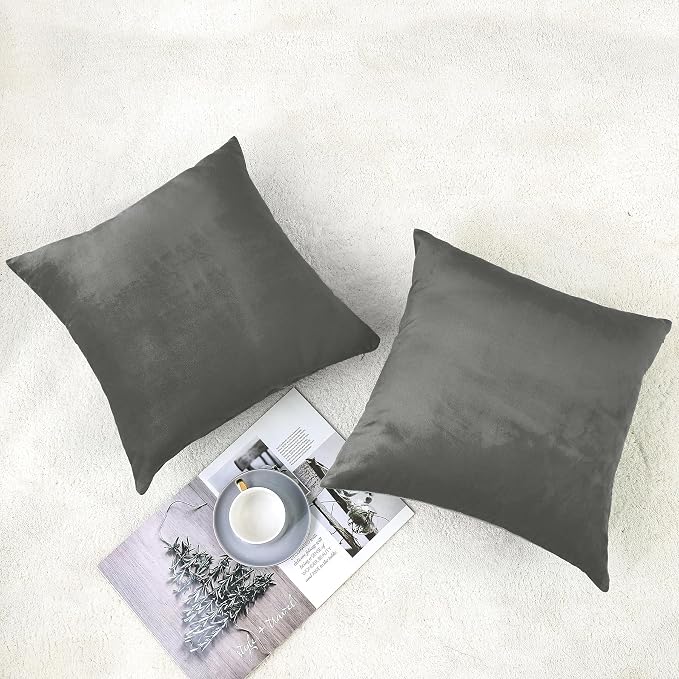 NiNi ALL Decorative Throw Pillow Covers Velvet 20x20 Inch Dark Grey Pack of 2 - Image 2
