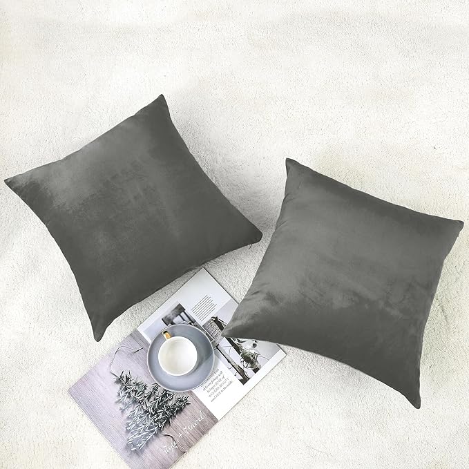 NiNi ALL Decorative Throw Pillow Covers Velvet 22x22 Inch Dark Grey Pack of 2 - Image 2