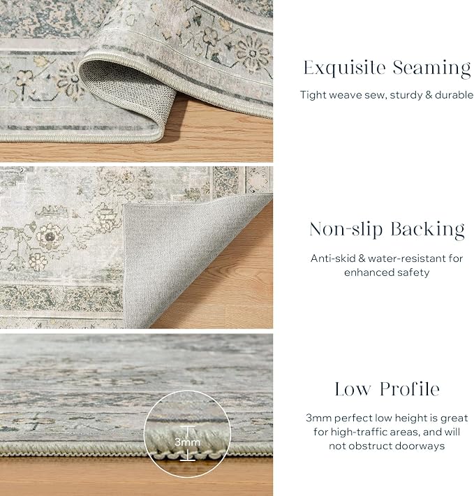 Phantoscope Washable Area Rug 9'x12' Non-Slip, Vintage Neutral Rugs - Image 4