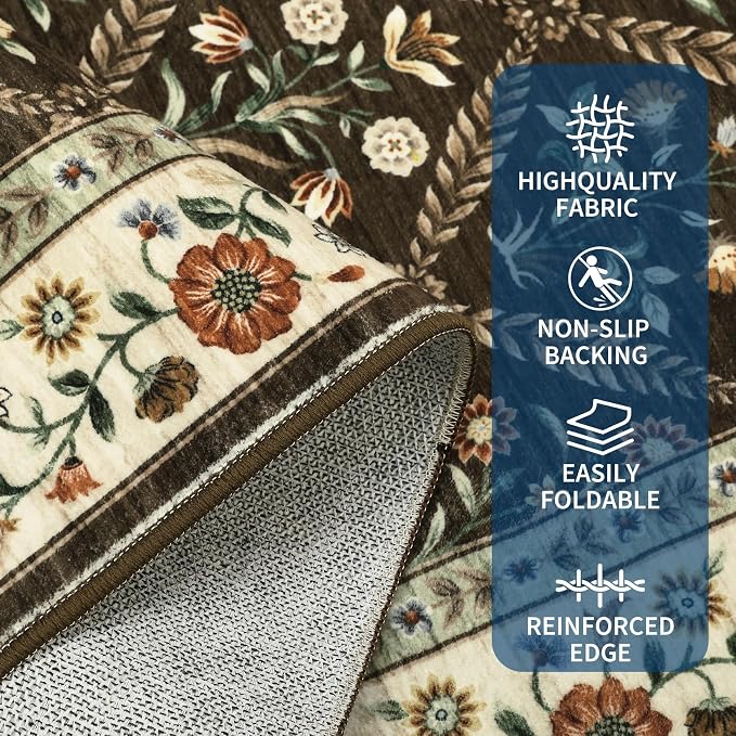 6x9 Machine Washable Area Rugs for Living Room Floral Stain Resistant Soft - Image 4