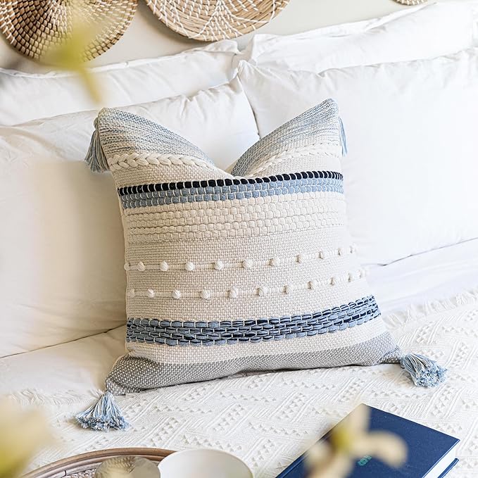 BlissBlush Coastal Blue Boho Decorative Throw Pillow Cover 20x20 Modern - Image 6