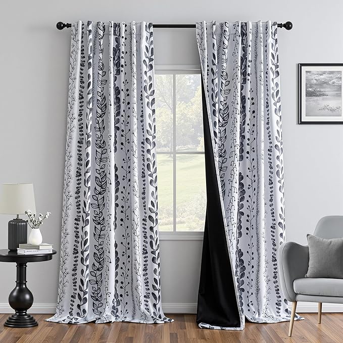 MEETSKY Boho Blackout Leaves Patterned Curtains 95 Inch Long 2 Panels Set by MEETSKY