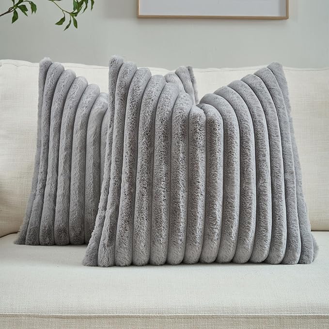 FUTEI Grey Decorative Throw Pillow Covers Set of 2, 20x20 Inch Soft Fluffy Faux by FUTEI