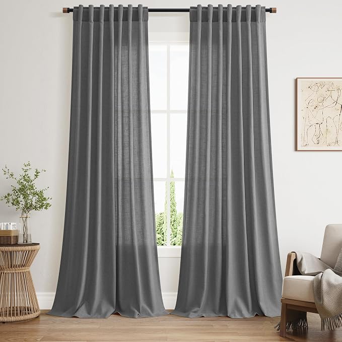 Nanspring Blazer Grey Curtain Linen Blend Light Filtering Back Tab Curtains 96 by Nanspring