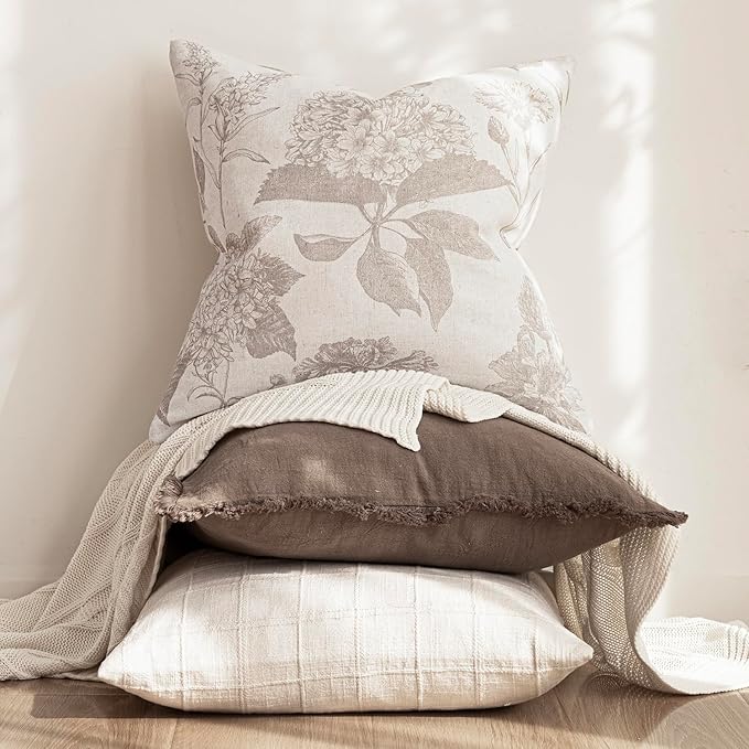 Foindtower Set of 2 Linen Floral Vintage Throw Pillow Covers Neutral Accent - Image 5