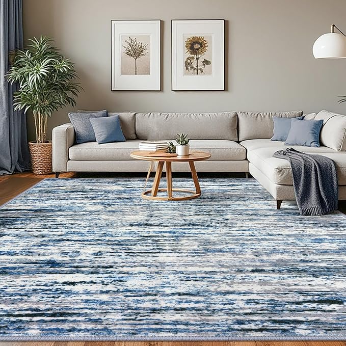 Lansny Modern Abstract 8x10 Large Machine Washable Living Room Rug Non-Slip by lansny