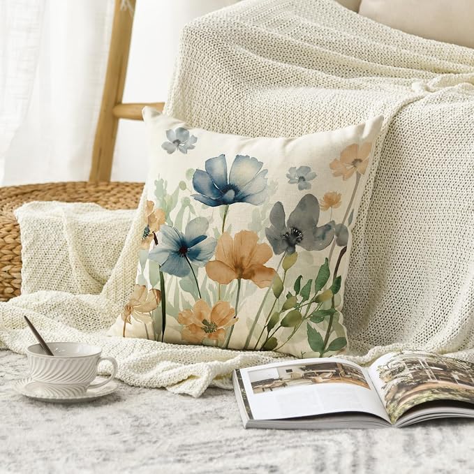 AVOIN colorlife Poppy Flowers Chinoiserie Spring Throw Pillow Cover, 18 x 18 - Image 2