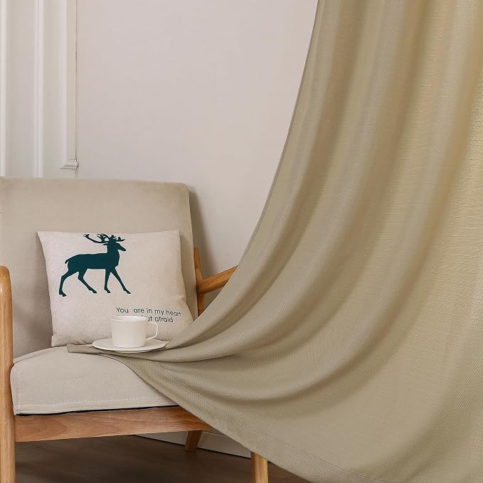 Chyhomenyc Camel Curtains 72 Inch Length 2 Panels Set, Faux Linen Textured Semi - Image 8