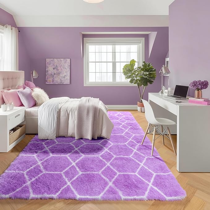 ONASAR 5x7 Area Rugs for Living Room Bedroom, Fluffy Purple and White Throw Rug - Image 6