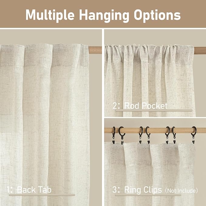 LAMIT Semi Sheer 48 Inch Linen Curtains - Image 3