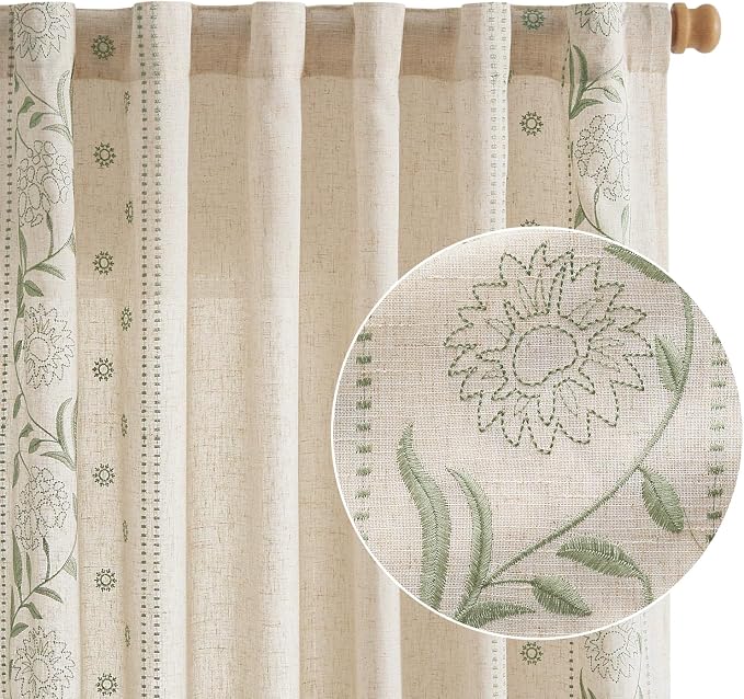 jinchan Winslow Linen Curtains for Bedroom 90 Inches Length Embroidered - Image 8