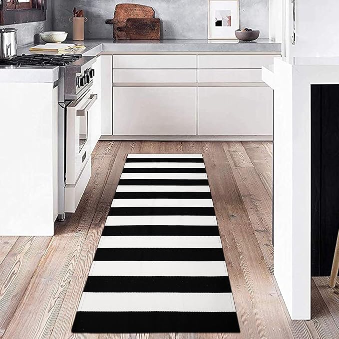 KOZYFLY Black and White Striped Runner Rug 2x6 Ft Washable Hallway Runner Rug - Image 2