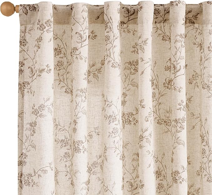 jinchan Linen Floral Curtains for Living Room 63 Inch Length Taupe Printed - Image 2