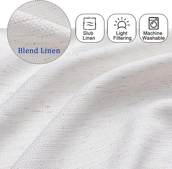 Chyhomenyc Natural Curtains 84 Inch Length 2 Panels Set, Faux Linen Textured - Image 2