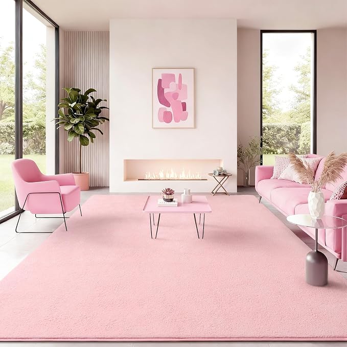 Soft Rugs for Living Room 5x7 Pink, Minimalist Area Rug for Bedroom Nursery by BBENRON