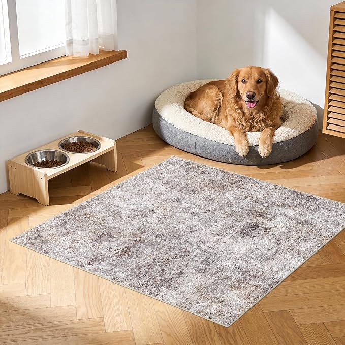 3 Square Area Rug: Washable Low Pile Carpet by Puino