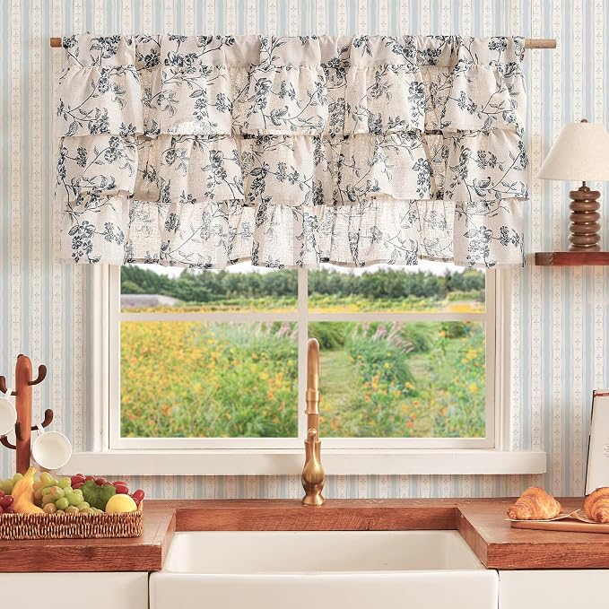 jinchan Ruffled Floral Valance Curtain Shabbychic Linen Window Valance 18 Inch - Image 2