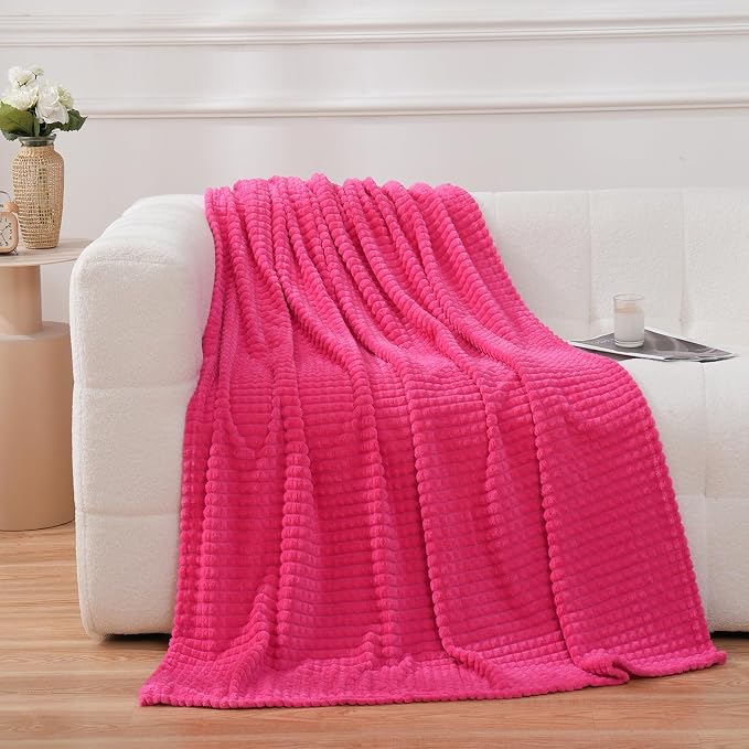 Puncuntex Flannel Fleece Throw Blanket Hot Pink 50"×60", Super Soft Plush Cozy by Puncuntex