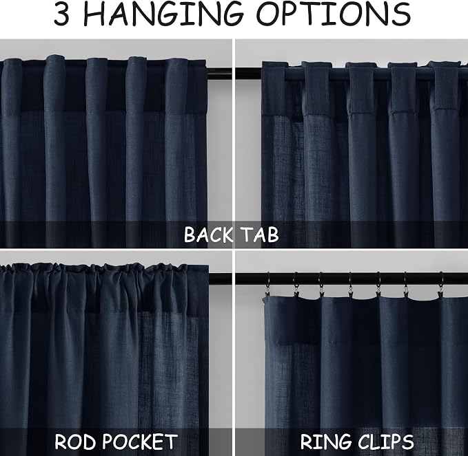 Nanspring Navy Blue Extra Long Curtain 102 inches Long 2 Panels Set - Image 3