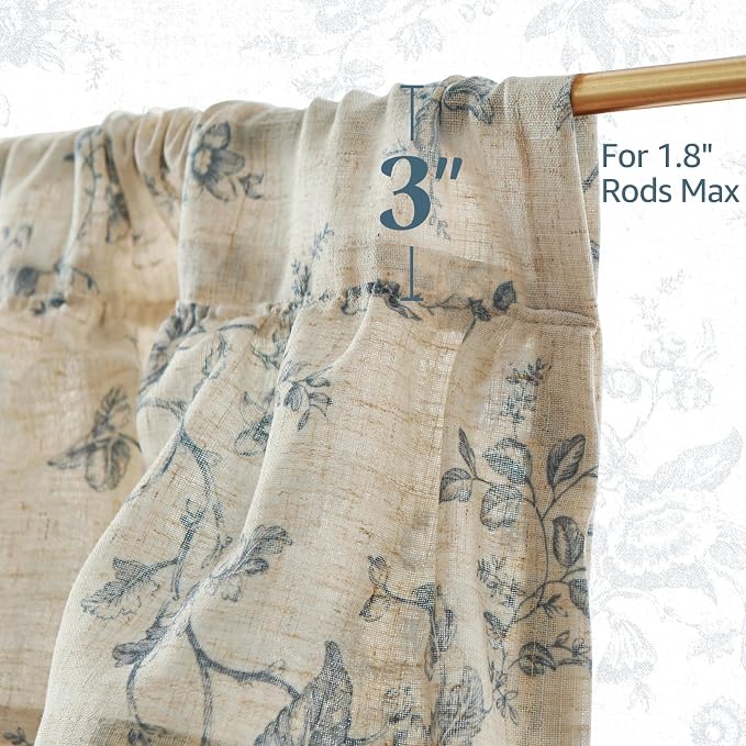 jinchan Amlie Ruffled Floral Valance Curtain Shabby Chic Linen Kitchen Valance - Image 8