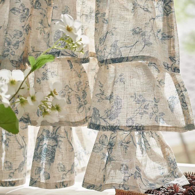 jinchan Amlie Ruffled Floral Valance Curtain Shabby Chic Linen Kitchen Valance - Image 9