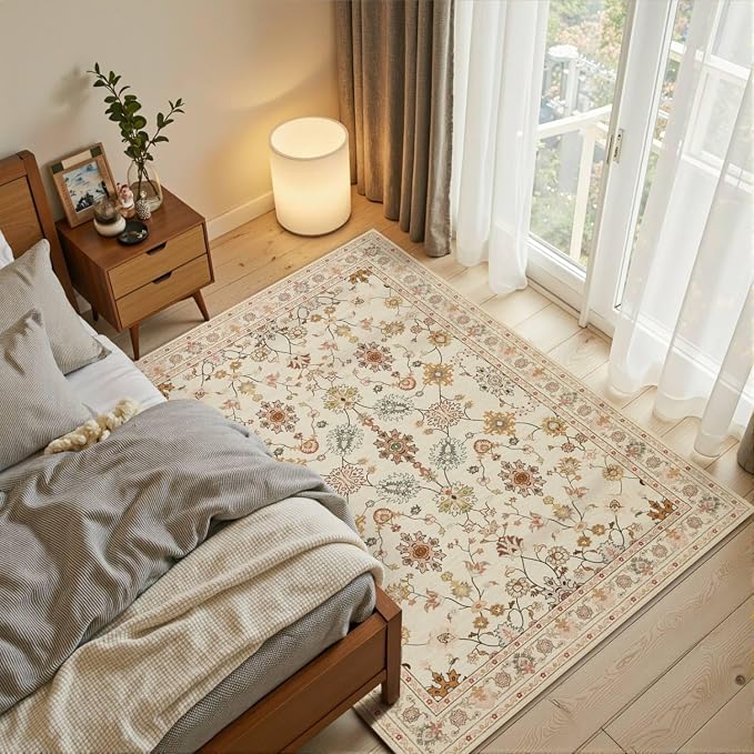 Rugxara Floral Rug for Living Room Bedroom, 3x5 Washable Area Rug, Vintage Boho - Image 2