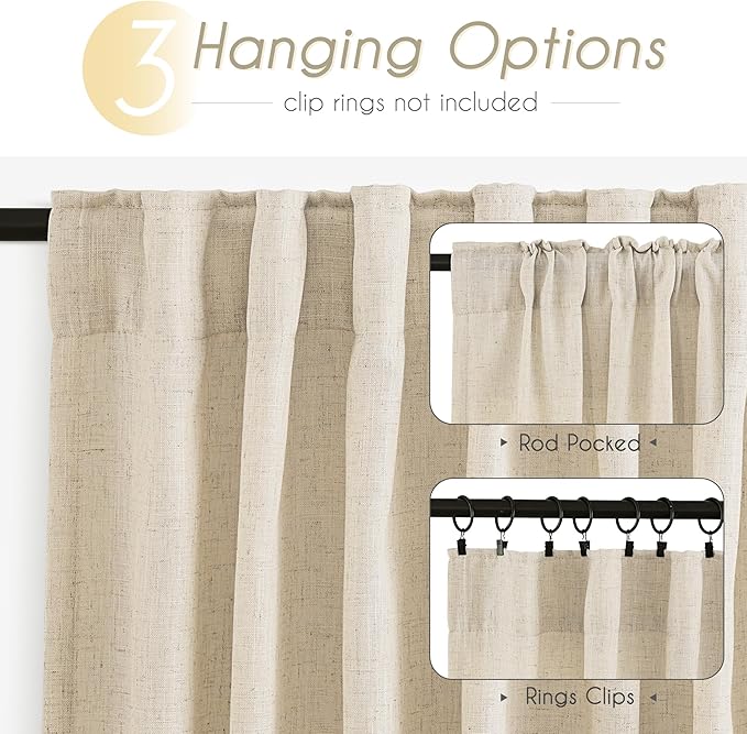 Faux Linen Beige Curtains 120 inches Long - Image 6