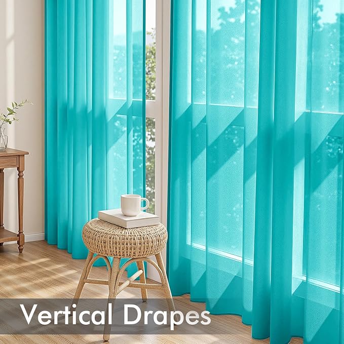 MIULEE Turquoise Sheer Curtains 96 Inches Long, 4 Panels Set, Light Filtering - Image 5