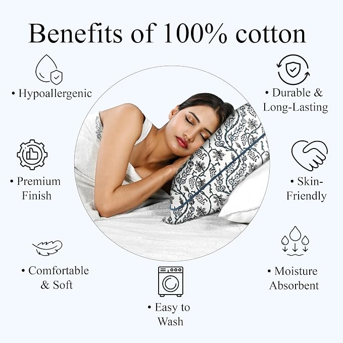 Ridhi Block Print Baby Blue Eyes Pillow Cover 20" x 20" Decorative Couch Pillows - Image 6