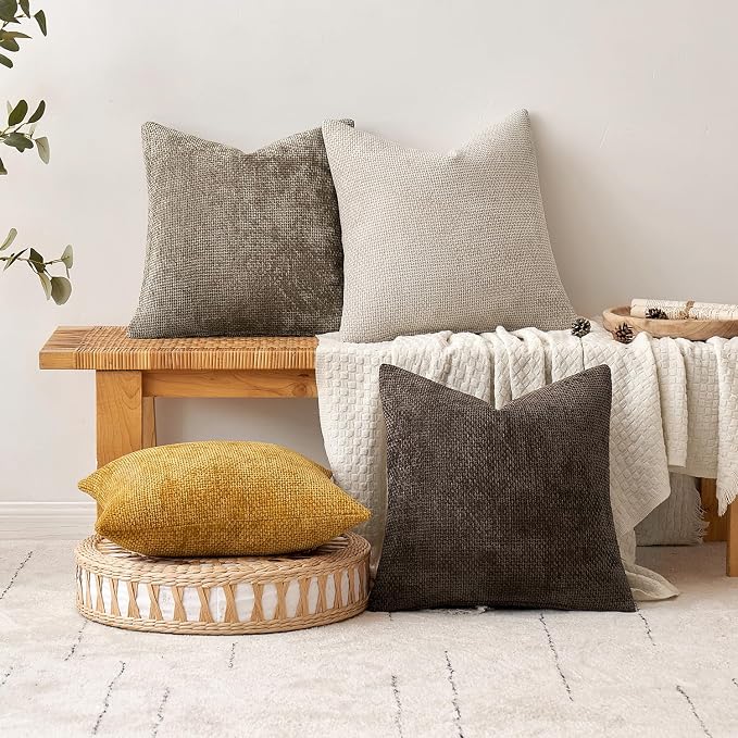 MIULEE Pack of 2 Couch Throw Pillow Covers 20x20 Inch Neutral Dark Brown Boho - Image 4