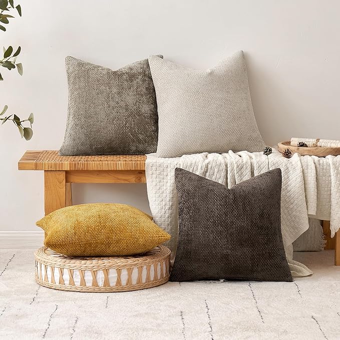 MIULEE Pack of 2 Couch Throw Pillow Covers 18x18 Inch Neutral Dark Brown Boho - Image 4