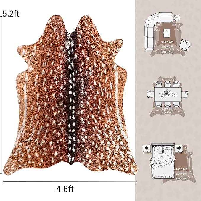 AROGAN Premium Deer Print Rug 4.6x5.2 Feet, Machine Washable Faux Fur Rug - Image 2