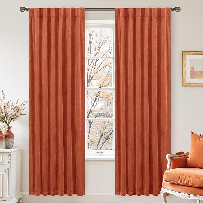LAMIT Terracotta Velvet Curtains 80 Inch by LAMIT