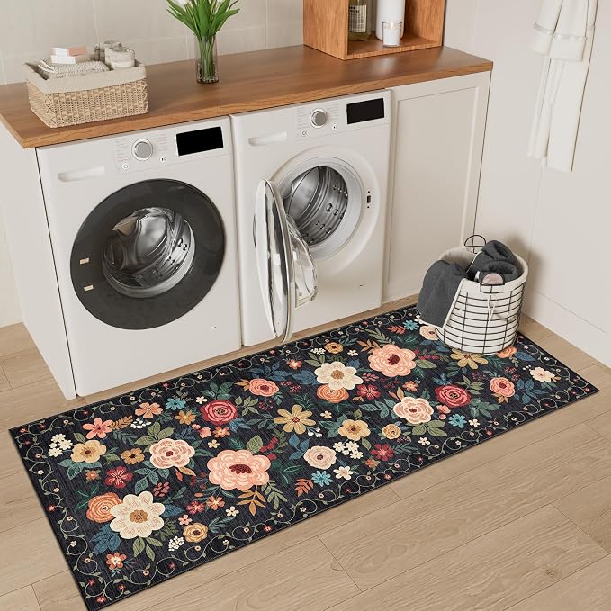 DUKINO 2x5 Runner Rug for Hallway, Washable Kitchen Floral Runner Rug - Image 5