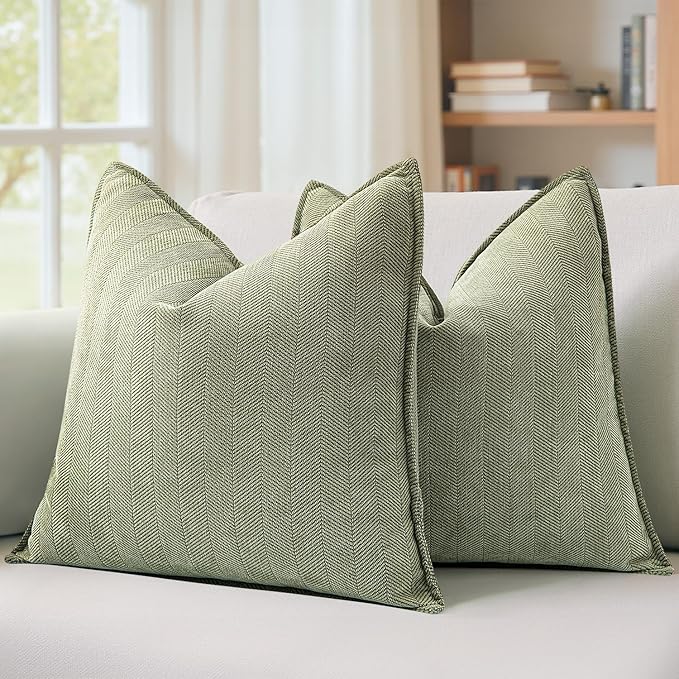MIULEE Pack of 2 Sage Green Decorative Pillow Covers 26x26 Inch Soft Chenille by MIULEE